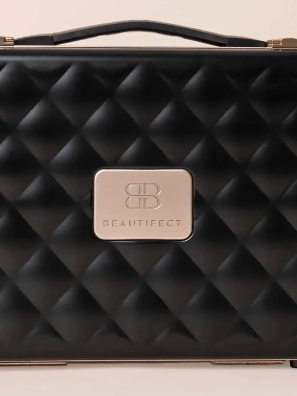 Beautifect Quilted Hard Vanity Case for Makeup Matte Black